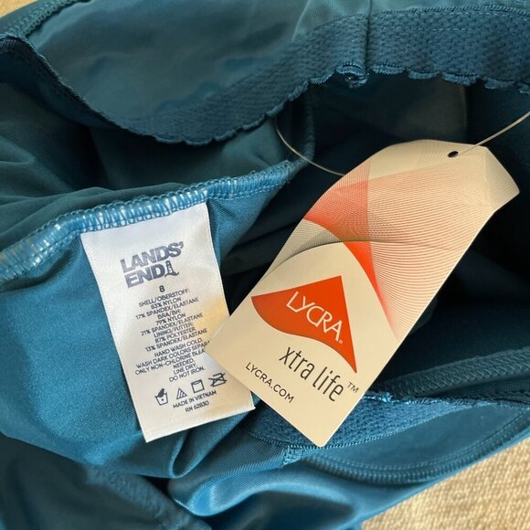 Lands' End Woman's Blue Square Neck Chlorine Resistant Halter Tankini Swim Sz 8 - Picture 4 of 4